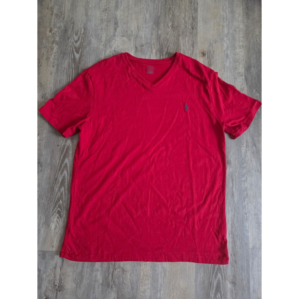 Polo Ralph Lauren Mens Red V-Neck Short Sleeve Pony Logo T-Shirt Large